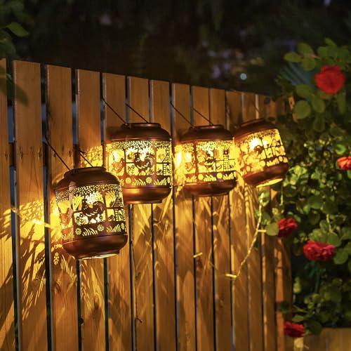 Chicken Solar Lanterns Outdoor Waterproof,Hanging Solar Lights Chicken Gifts for Women Men Metal LED Decorative Light for Yard,Patio,Lawn,Tabletop,Pathway,Landscape,Garden Decor - style: Chicken