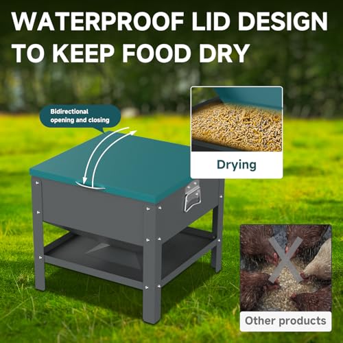 Automatic Chicken and Duck Feeder, 80 LBS Capacity Metal Chicken Feeder, Weatherproof Outdoor Gravity Feeding Barrel, No-Waste Feeder for Backyard Flock (Green) - color: Green