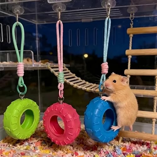 Silicones Tire Swing Toy with Adjustable Chain Fun Silicones Tire Hammock Toy for Small Pet Cage Entertainment - color: Green