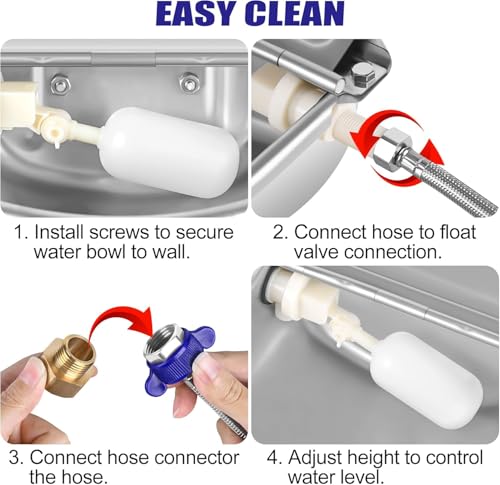 Automatic Animal Water Bowl with Float Valve, Stainless Steel Self-Filling Drinking Trough with Drain Hole, Farm Dog & Livestock Waterer for Horse, Goat, Cattle