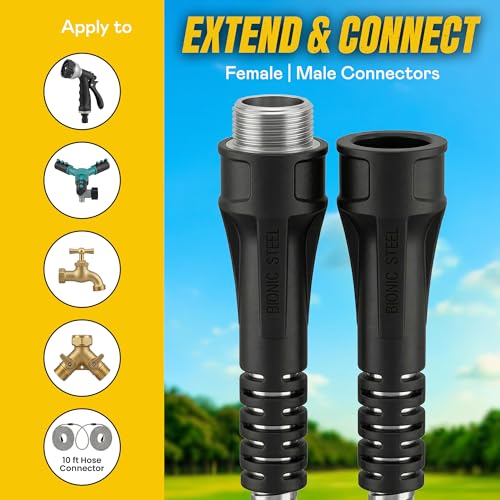 BIONIC STEEL Short 10 Ft Hose Extension, 10 Ft x 5/8 In. Short Hose Connector for Reel, Leak Proof Connection, Heavy Duty, Non Kinking, Flexible, Heavy Duty - size: 10'