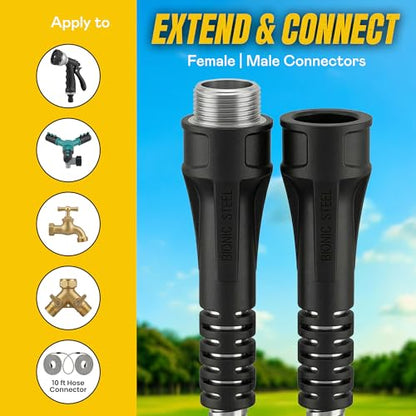 BIONIC STEEL Short 10 Ft Hose Extension, 10 Ft x 5/8 In. Short Hose Connector for Reel, Leak Proof Connection, Heavy Duty, Non Kinking, Flexible, Heavy Duty - size: 10'