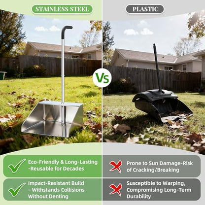 32In Extra Large Dust Pan with Long Handle,Heavy Duty Metal Dust Pan for Jumbo Debris Pan-Commercial Stand up Dustpan,Wide Mouth Outdoor Dustpan for Courtyards/Garage/Sidewalks-Professional Cleaning