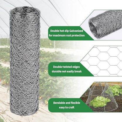 ROADPLUM 13.8 in x 49 ft Chicken Wire Fencing, Rustproof Galvanized Iron Chicken Wire Mesh for Pet Rabbit, Floral Chicken Wire Roll Netting to Protect Poultry Plant Fruit - size: 13.8 x 590 in