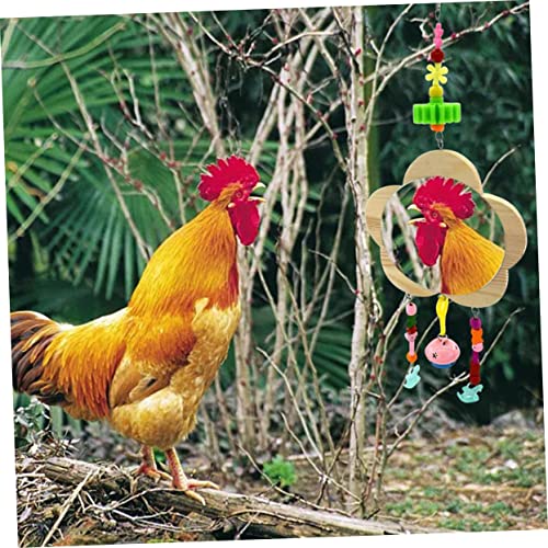 HANABASS Rooster Chicken Hanging Mirror Toy Bell Pendant Interactive Pet Supply for Cages Fun Activity for Hens and Chickens Wooden Design Accessories