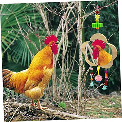 HANABASS Rooster Chicken Hanging Mirror Toy Bell Pendant Interactive Pet Supply for Cages Fun Activity for Hens and Chickens Wooden Design Accessories