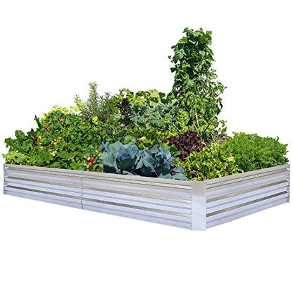 Galvanized Raised Garden Bed (8x4x1ft) – Overlapping 4-Inch Panels + 4 Support Bars, Heavy-Duty Metal Planter Box for Vegetables, Herbs, Flowers, No-Deformation Steel Garden Kit - size: 8x4x1ft (1 PC)