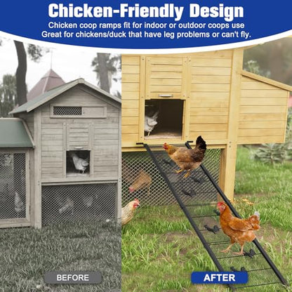 Chicken Coop Ramp 52.5''L, Ladder Length Adjustable for Henhouse, Heavy Duty Metal Coop Steps for Feet Problem or Cannot Fly Chickens, Waterproof, Non-Slip, Rustproof, Sturdy and Easy to Clean - size: 52.5*11.1 inch