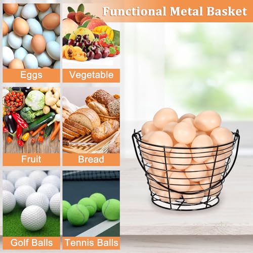 3 PCS 8" Black Round Wire Egg Baskets With Handle, Small Metal Egg Collecting Basket for Gathering Fresh Eggs, Chicken and Duck Eggs Hunting Basket Egg Holder Countertop - style: Round-3 Pack