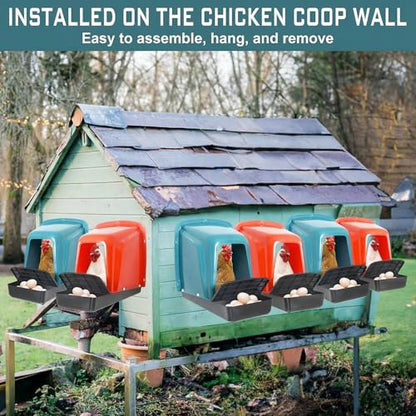 12-Pack Nesting Boxes for Chickens, Roll Away Chicken Laying Boxes - Durable Plastic Chicken Nesting Boxes for Hens, Coop Accessories with Perch for Easy Egg Collection