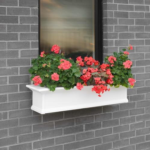 Mayne Yorkshire 4ft Window Box - White - 48in L x 12in W x 10in H - Polyethylene Planter - Built-In Water Reservoir (4824-W) - size: 4-Foot