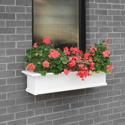 Mayne Yorkshire 4ft Window Box - White - 48in L x 12in W x 10in H - Polyethylene Planter - Built-In Water Reservoir (4824-W) - size: 4-Foot