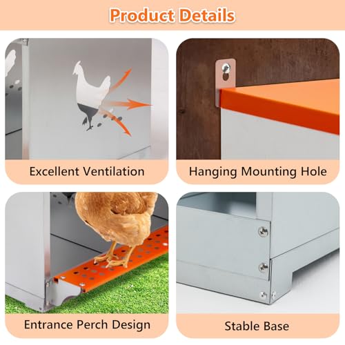 Chicken Nesting Box for Laying Eggs (53" L x 17" W x 25" H) | 10 Room Chicken Laying Boxes, Nesting Boxes for Chickens, Heavy Duty Metal Chicken Coop - size: 53" L x 17" W x 25" H
