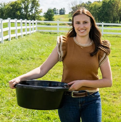 Little Giant® Feed Pan with Handles - 22 Quart - Heavy Duty Plastic Livestock Feeder and Waterer Pan Bucket Tub - Blue - color: Blue