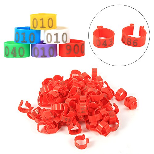 Poultry Leg Bands, 6 Colors 100PCS/Bag 16MM 001-100 Numbered Plastic Poultry Chickens Ducks Goose Leg Bands Rings for Chickens Gamefowl Turkey Duck Goose(Green) - color: Green