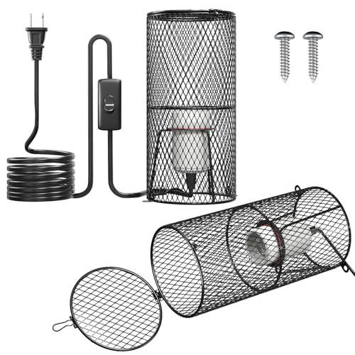 2Pack Reptile Heat Lamp Guard with 150W E26 Ceramic Lamp Holder,Anti Scald Mesh Cage Reptile Light Fixture with ON/Off Button for Reptile Lizard Snake Chick-Heat Bulb Not Included