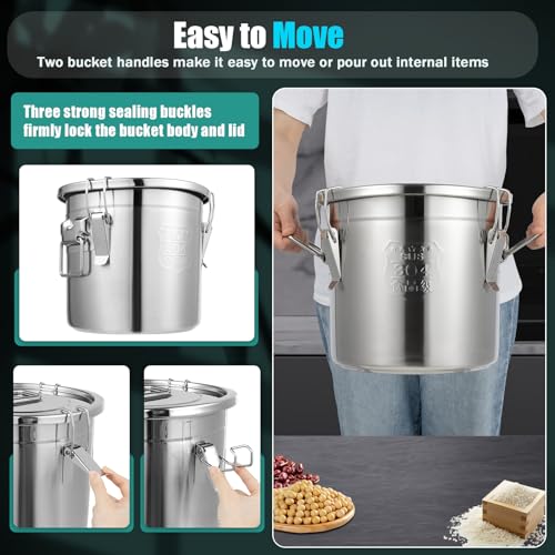 12L (3.17 Gal) Stainless Steel Food Storage Container with Lid, Airtight Locking Bucket for Rice, Flour, Pet Food - Food Grade 304, Commercial & Home Kitchen, 405 oz Capacity (3.17 gal) - size: 3.17 gal