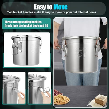 304 Stainless Steel Airtight Canister for Kitchen, 3.2Gal Canisters Container with Lids and Sturdy Locking Clamp, Bucket Food Storage Containers Airtight for Flour Coffee Bean Tea (Silver-12L) - color: Silver-12L