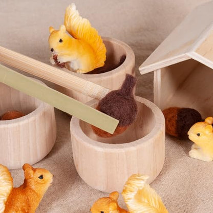Sorting Stacking Wooden Toys for Toddlers, Squirrel Montessori Toys Toddler Sensory Bin Tool Toy, Wood Squirrel Toy House Fine Motor Skill Early Learning Educational Gift for Kids - style: Squirrel Toys