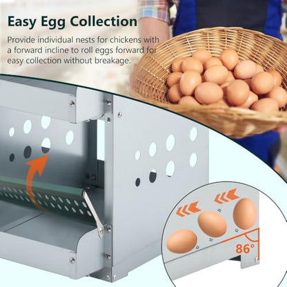 10-Bay Galvanized Steel Nesting Box for Chickens and Ducks, Wall-Mounted Poultry Laying Coop with Ventilation, Durable Rust-Resistant Design for Backyard Farms (6-Hole,Green-1) - color: 6-Hole,Green-1