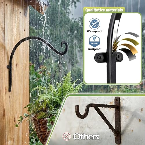 AJART Hanging Plant Hanger Outdoor: 12-Inch Metal Bird Feeder Wall Hooks - 4 Pieces Black Plant Bracket Hook for Hanging Flower Baskets - size: 12 Inch, style: Plant Hooks