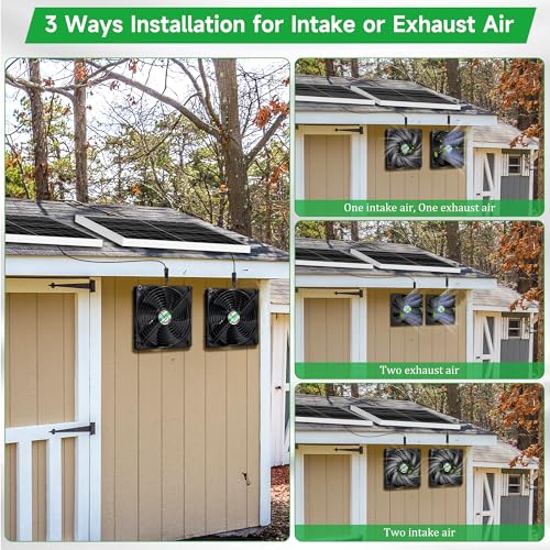 blessny 7.1" Solar 2 Fan Kit for Intake or Exhaust air, Weatherproofed 50W Solar Powered Fans for Outside Chicken Coops, Greenhouses, Shed, Pet House Air Ventilation - size: 7.1" 2 Fan Kit