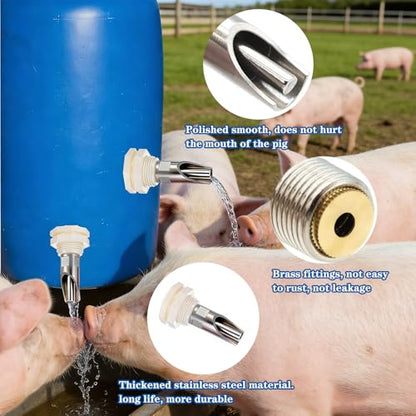 5-Pack Pig Water Nipple，Pig Nipple Waterer for Barrel Kit，Automatic Pig Nipple Drinkers Kit，Piglets Nipple Feeders ，Hog Feeder Nipple