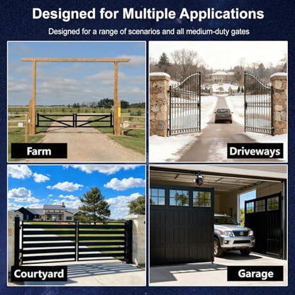 C01-L Solar Gate Openers with Batteries & Solar Panel for Dual Swing Gate Up to 14ft Long or 440lb Per Arm, Automatic Gate Openers for Driveway Dual Swing Gate with Long-Range Gate Opener Remote - size: Solar Dual Swing Gate Opener