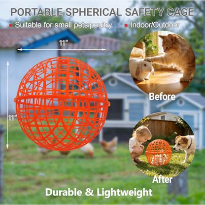 11" Ball-Shaped Movable Pigeon Chick Coop, Little Rabbit Duck Guinea Pig Safe Walking Net,Preventing Dog Bites, Predation by Eagles Wolves Cats Eagles, Pet t Safety Cage - color: RED