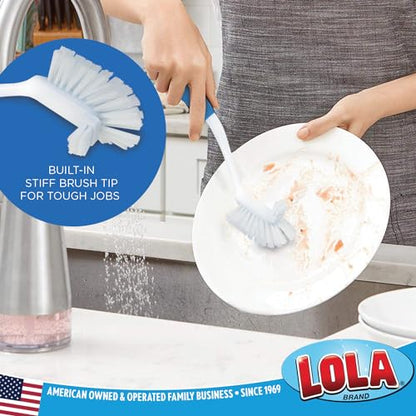 LOLA Pro Utility All Purpose Kitchen Cleaning Brush, 2 Pack, Durable Bristles, Comfort Ergonomic Rubber Non-Slip Grip, Built-in Food Scraper - color: White & Blue, size: 2 Pack
