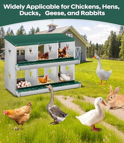 Garvee Chicken Nesting Box, 6 Compartment Metal Wall Mount Nest Boxes, Poultry Hen Laying Eggs Box, Easy Egg Collection, Heavy Duty 6 Room Nesting Box for Chicken Coop Backyard Farm - size: 6 Compartment