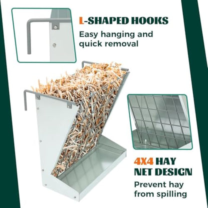 KUAFU Hay Feeder 2 in 1 Hay Rack Wall Mount Goat Feeders，Heavy Duty Galvanized Steel Hanging Feeders for Farm Livestock Small Goat & Sheep Grain Indoor Outdoor Uses | Galvanized Steel Hanging Feeders for Farm Livestock Small Goat & Sheep Grain Indoor Outd