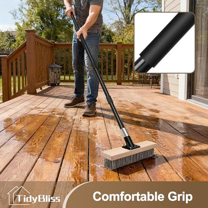 TidyBliss Stainless Steel Wire Scrub Brush with Long Handle, Heavy Duty Stiff Metal Broom Scrubber, Outdoor Moss Removal for Concrete Floor, Deck, Garden, Patio, Roof, Brick, Garage, Swimming Pool