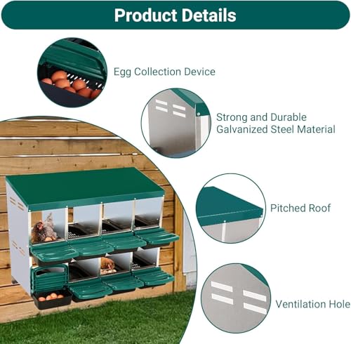 Chicken Nesting Boxes,8 Compartment Nesting Boxes for Laying Eggs,Wall Mount Poultry Roll Away Chicken Laying Boxes,Easy Egg Collection,Cleanable Pull Out Hen Roosting Boxes