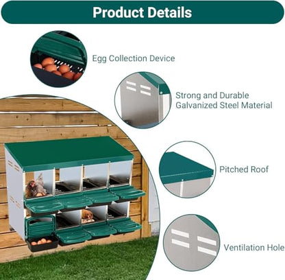 Chicken Nesting Boxes,8 Compartment Nesting Boxes for Laying Eggs,Wall Mount Poultry Roll Away Chicken Laying Boxes,Easy Egg Collection,Cleanable Pull Out Hen Roosting Boxes
