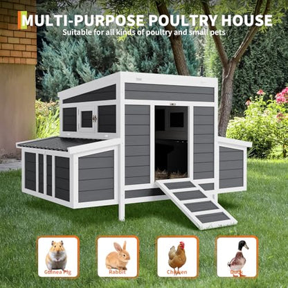 GarveeLife Wooden Chicken Coop, 55" Large Wooden Chicken House with 6 Nesting Boxes, Outdoor Chicken Cage for Outdoor Farm Yard