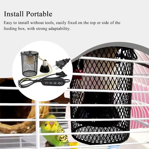 Chicken Coop Heater – Reptile Heat Lamp Guard, Metal Shade Cover, Anti Bite Safety Net | Ventilated Heating Cage Protector, Secure Mount Warming Fixture for Parrot Lizard Habitat
