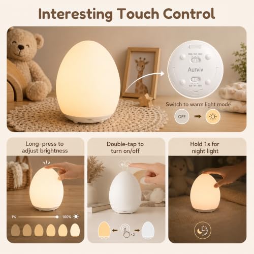 Egg Night Light for Kids, Soft Silicone Baby Egg Light for Nursery | Touch Control, Stepless Dimming & 7 Color Changing, Rechargeable, 30/60 Minute Timer for Breastfeeding, Nursery