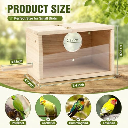 Rypet Parakeet Nesting Box Transparent Design, Thwartwise Bird Nest Breeding Box with Perch Wood Bird Cage House for Cockatiel Lovebirds Budgie Finch Parrotlets Canary S - size: Small
