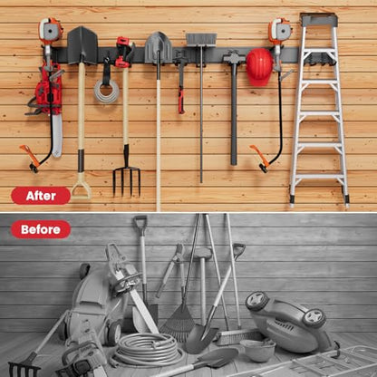 66" Heavy Duty Wall Mounted Garage Tool Organizer – 4 Panels & 12 Adjustable Hooks, 920 lbs Load Capacity, Modular Storage for Efficient Tool Organization, Easy Install in Garage, Garden, 18 Pack - size: 66in | 4Panels + 12Hooks