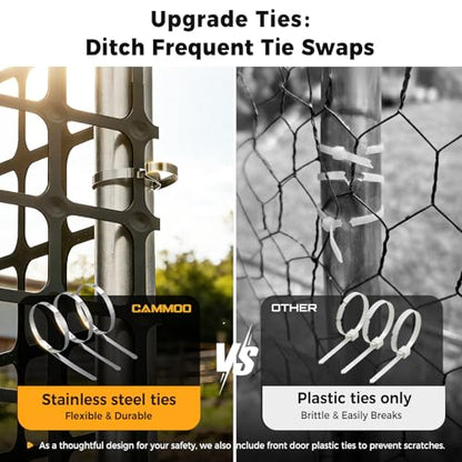 CAMMOO Metal Chicken Coop with Run, 9.8x6.6x6.6ft Walk-in Chicken Run for Yard with Cover, Upgrade Double Lock & Tough Mesh, Stainless Steel Ties, Easy Assembly, Chicken Pen for Ducks, Rabbits - size: 9.8'L x 6.6'W x 6.6'H