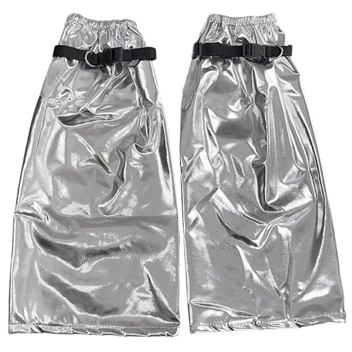 Women Metallic Silver Flared Leg Warmer Aesthetic Fashion Punk Buckled Garters Strap Baggy Leg Socks