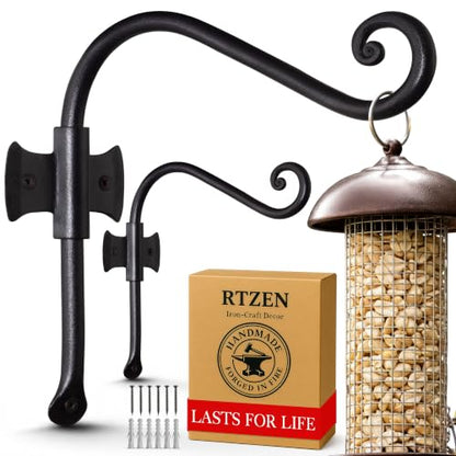 RTZEN Plant Hangers Outdoor or Indoor - Wrought Iron Metal Hanger Indoor Hook - Heavy Duty Wall Bracket Hooks for Hanging Plants Baskets Lanterns Bird Feeders - 2 Pack (Black Axe-Shape Hooks 7.5") - size: 7.5 Inch, style: Axe Hooks
