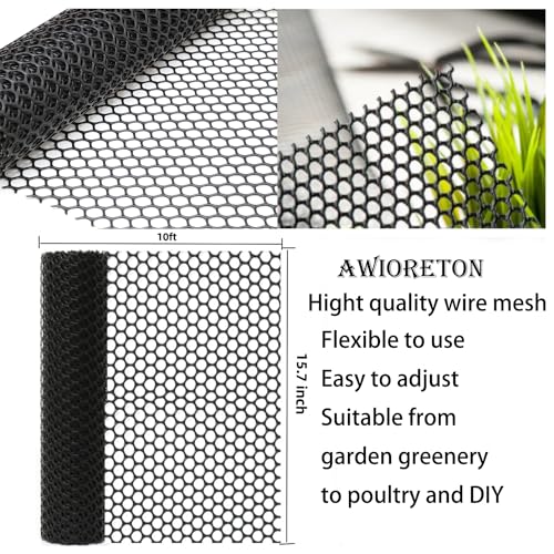 Upgraded Heavy Duty Plastic Chicken Wire Fence Mesh - 15.7" x 10' Black Poultry Netting with 40 Zip Ties - Rustproof Pet Safety Balcony Net, Garden Fencing for Snake/Rabbit, Floral Mesh for Crafts - color: Black