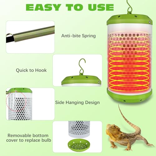Reptile Heat Lamp with Guard, Ceramic Heat Lamp Bulb with Anti-Scald Lampshade, Adjustable Reptile Ceramic Heat Lamp from 0-100W, for Turtle, Snakes, Lizards, Frogs, Bird, No Light Only Heat (Big) - size: Big