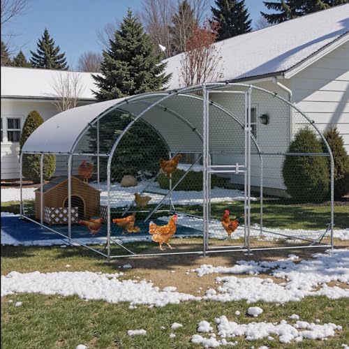 Large Metal Chicken Coop, Chicken Runs for Yard with Cover, Arch Roof Chicken Coop, Outdoor Chicken Pen, Heavy Duty Galvanized Steel Frame, Waterproof Cover, 10 x 20 x 6.5 FT - size: 118.1"L x 78.7"W x 235.2"H