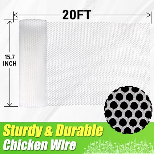 White Plastic Wire Mesh Fence Roll - 15.7IN x 20FT Plastic Chicken Wire Mesh for Poultry， Chicken Puppy Rabbit, Floral-Plastic Fence - color: White-15.7IN×20FT