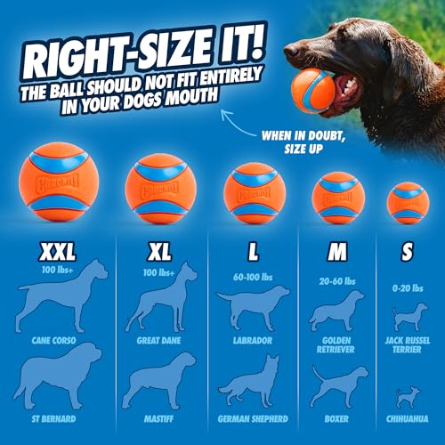 Chuckit! Ultra Ball Dog Toy - Size XXL - For Dogs 100+ lbs - Made from Durable Rubber - Super Bouncy - Floats in Water - 4-inch Diameter - Pack of 1 - color: Ultra, size: XXL