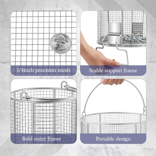 1 Pcs 1/4″ Mesh 2 Gallon Dip and Drain Stainless Steel Part Cleaning Strainer Basket for Buckets Swing Handle for Mechanics Auto Parts Washing Garage Shop & Home Workshop, Bucket Not Included - size: 2 Gallon,1/4″