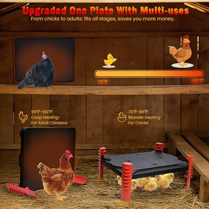 Smart Chicken Brooder Heater - Brooder Plate for 25 Chicks, 150W Adjustable Temp Chick Heating Plate with Built-in Sensor, Height Adjustable for Coop Warmer